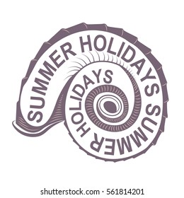 summer holidays. the inscription in the shell. vector illustration for design. brown on a white background.