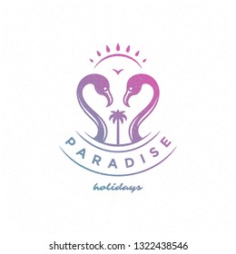 Summer holidays label or badge typography slogan design for poster or greeting card vector illustration. Flamingo symbol. Summer holidays label or badge typography slogan design for poster or greeting card vector illustration. Flamingo symbol.