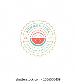 Summer holidays label or badge typography slogan design for poster or greeting card vector illustration. Watermelon symbol.