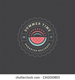 Summer holidays label or badge typography slogan design for poster or greeting card vector illustration. Watermelon symbol.