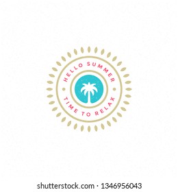 Summer holidays label or badge typography slogan design for poster or greeting card vector illustration. Palm tree symbol.