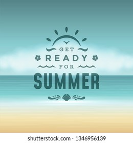 Summer holidays label or badge typography slogan design for poster or greeting card vector illustration. Sun symbol.