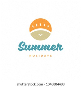 Summer holidays label or badge typography slogan design for poster or greeting card vector illustration. Sun symbol.