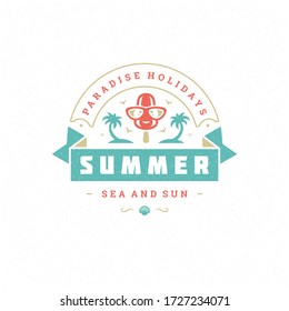 Etiqueta de vacaciones de verano o diseño de eslogan tipográfico de placa para ilustración vectorial de carteles o tarjetas de felicitación. Símbolo de helado.