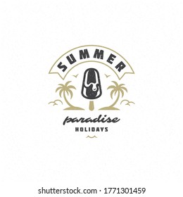 Etiqueta de vacaciones de verano o diseño de eslogan tipográfico de placa para ilustración vectorial de carteles o tarjetas de felicitación. Símbolo de helado.