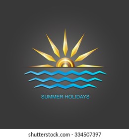 Summer holidays label design element. Beach vacation, party, travel, tropical paradise adventure.