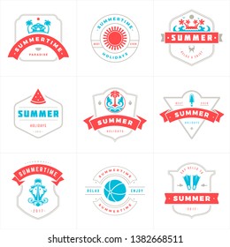 Summer holidays labels and badges typography vector design, Summer silhouettes and icons for posters, greeting cards and advertising. Vintage style.