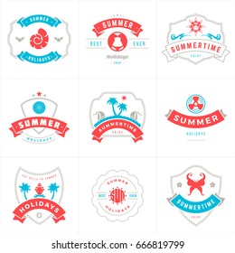 Summer holidays labels and badges typography vector design, Summer silhouettes and icons for posters, greeting cards and advertising. Vintage style.