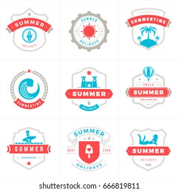 Summer holidays labels and badges typography vector design, Summer silhouettes and icons for posters, greeting cards and advertising. Vintage style.