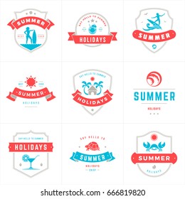 Summer holidays labels and badges typography vector design, Summer silhouettes and icons for posters, greeting cards and advertising. Vintage style.