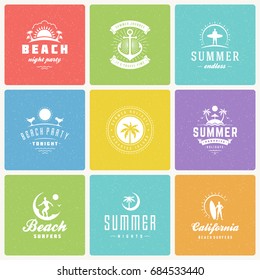 Summer holidays  labels and badges vector set. Retro and vintage style design elements and typography.