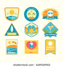 Summer holidays labels design elements and typography set