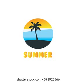 Summer holidays labels or logos, sky and waves in shades of colors for travel and tourism industry design
