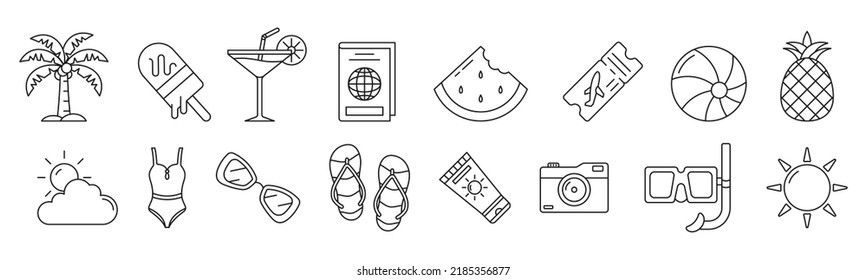 Summer Holidays line art icon set design template vector illustration