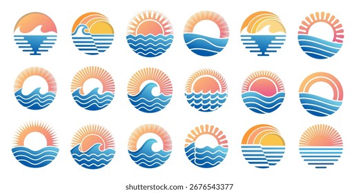 Summer holidays logo. Summer beach, vacation, travel, tropical paradise emblems. Vector illustration