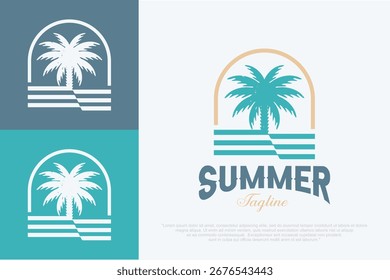 Logotipo dos feriados de verão. Praia de verão, férias, viagens, emblemas de paraíso tropical. Ilustração vetorial