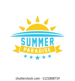 Summer holidays logo design white background vector illustration. summer label or badge retro style for greeting card or advertising design.