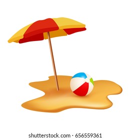 Summer Holidays Objects. Beach Ball And Umbrella. Vector Illustration Isolated On White