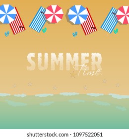 Summer holidays on the beach concept, Summertime beach, top view.
