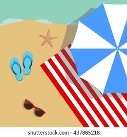 Summer holidays on the beach concept, Summertime beach, top view.