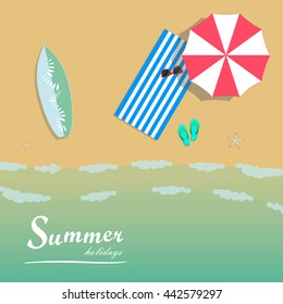 Summer holidays on the beach concept, Summertime beach, top view.