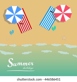 Summer holidays on the beach concept, Summertime beach, top view.