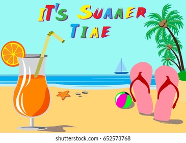 Summer Holidays on Beach Seashore. Vector Illustration