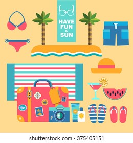 summer holidays on beach vector flat style illustration