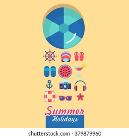 summer holidays on beach vector flat style illustration