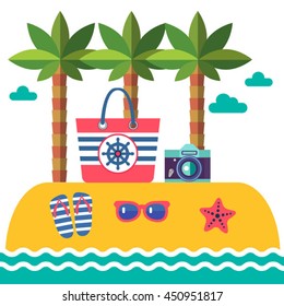 summer holidays on beach vector flat style illustration