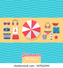 summer holidays on beach vector flat style illustration