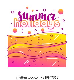 Summer holidays on sandy beach. Stylized illustration of coastline.