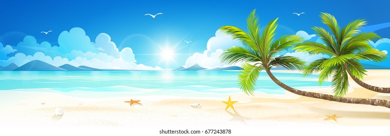 Summer holidays on tropical beach. Vector illustration