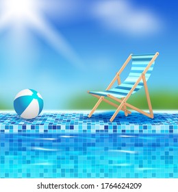 Summer Holidays poster, background with open air swimming pool. Vector illustration