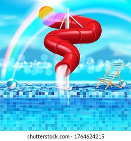 Summer Holidays Poster, Background With Open Air Swimming Pool. Vector Illustration