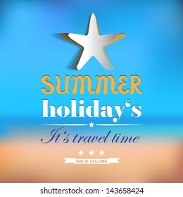 Summer holidays poster with blurry effect and seastar - Vector background