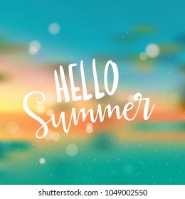 Summer holidays poster design. Abstract geometric colorful and typography message vector background. Summer placard poster flyer invitation card.Hello Summer.