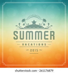 Summer holidays poster design. Beautiful blurred sunshine glowing bokeh light and typography message vector background. 