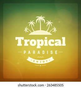 Summer holidays poster design. Beautiful blurred sunshine glowing bokeh light and typography message vector background. 