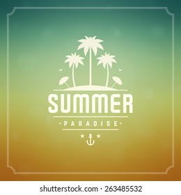Summer holidays poster design. Beautiful blurred sunshine glowing bokeh light and typography message vector background. 