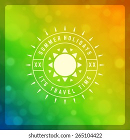 Summer holidays poster design. Beautiful blurred sunshine glowing bokeh light and typography message vector background. 