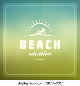 Summer holidays poster design. Beautiful blurred sunshine glowing bokeh light and typography message vector background. 