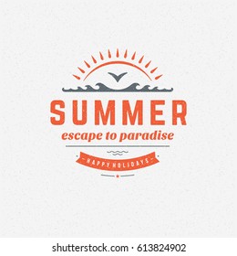 Summer holidays poster design on textured background vector illustration. Typography label or badge retro style for greeting card or advertising design. 
