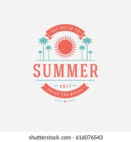 Summer holidays poster design on textured background vector illustration. Typography label or badge retro style for greeting card or advertising design.