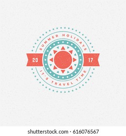 Summer holidays poster design on textured background vector illustration. Typography label or badge retro style for greeting card or advertising design.
