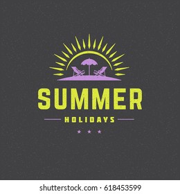 Summer holidays poster design on textured background vector illustration. Typography label or badge retro style for greeting card or advertising design.