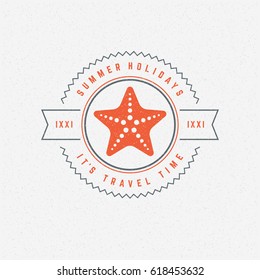Summer holidays poster design on textured background vector illustration. Typography label or badge retro style for greeting card or advertising design.
