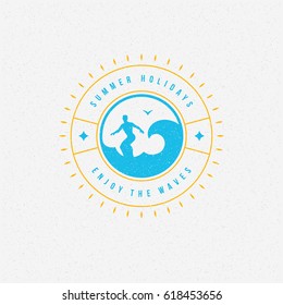 Summer holidays poster design on textured background vector illustration. Typography label or badge retro style for greeting card or advertising design.