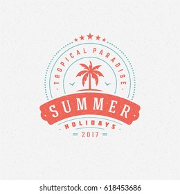 Summer holidays poster design on textured background vector illustration. Typography label or badge retro style for greeting card or advertising design.