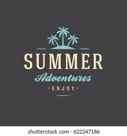 Summer holidays poster design on textured background vector illustration. Typography label or badge retro style for greeting card or advertising design.